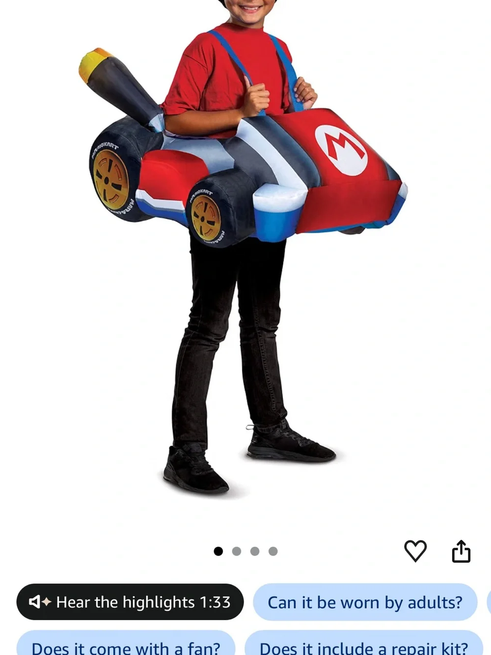 Mario Kart Inflatable Racing Costume with Blue Straps